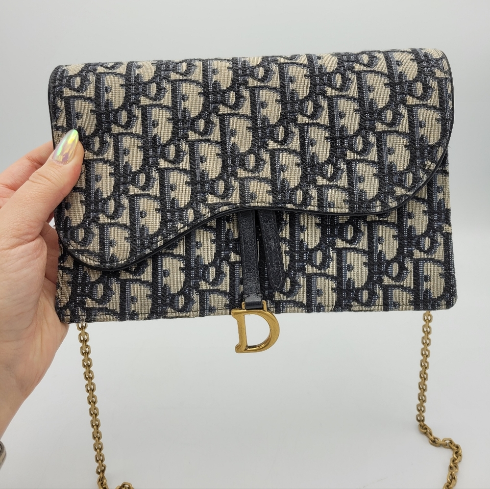 Vintage Christian Dior Navy and Cream Patterned Oblique Crossbody